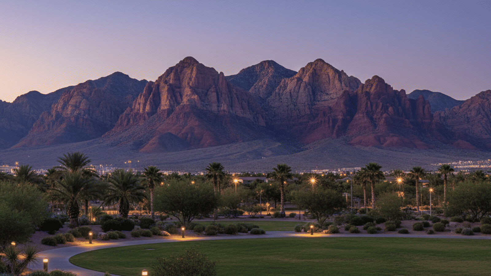 Summerlin master-planned community streetscape with mountain backdrop — Las Vegas luxury homes 2026