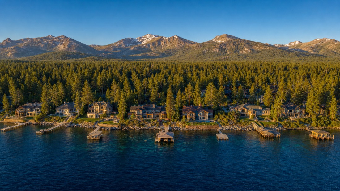 Aerial of Lakeshore Boulevard lakefront, Incline Village, Lake Tahoe Nevada