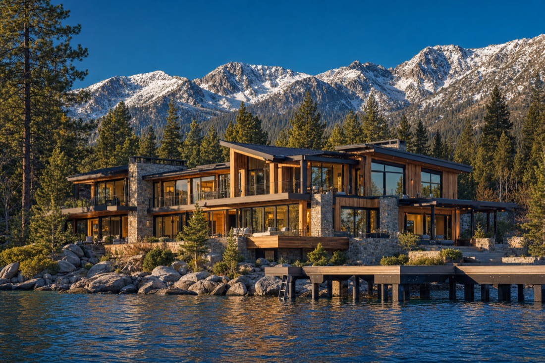 Walls-of-glass lakefront estate overlooking Lake Tahoe, Nevada